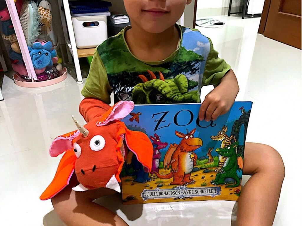 Zog story book and home-made sock puppet